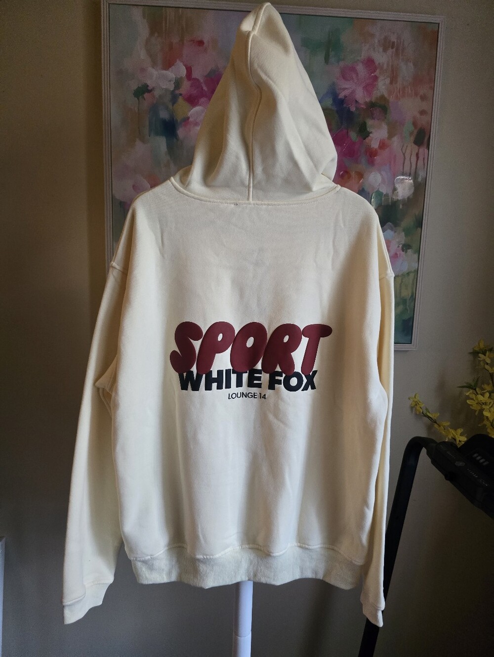 White Fox Club 14 Peyton Oversized Hoodie Lemon M/L NWT Puff Print - Picture 6 of 11